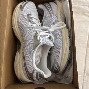 Asics White and Gray Athletic Shoes with Mesh Upper